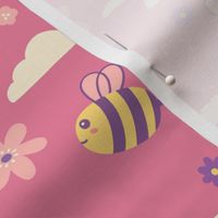 Bees & Flowers on Pink (Large Scale)