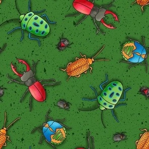 Beetles on Dark Green (Medium Scale)