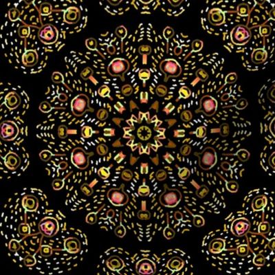 Kaleidoscopic Bohemian Dandelion in Brown and Yellow