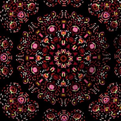 Kaleidoscopic Bohemian Dandelion in Red and Pink