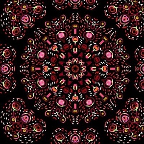 Kaleidoscopic Bohemian Dandelion in Red and Pink