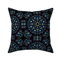 Kaleidoscopic Bohemian Dandelion in Blue and Turquoise