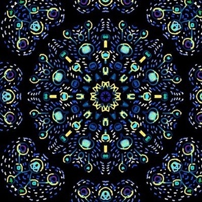 Kaleidoscopic Bohemian Dandelion in Blue and Turquoise