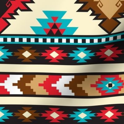Onyx, Turquoise, Red Carnelian, Pearl, Jasper Tribal Native American Aztec Southwest Pattern