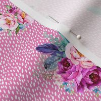 Lilac and Pink florals with Bright Pink and White Background