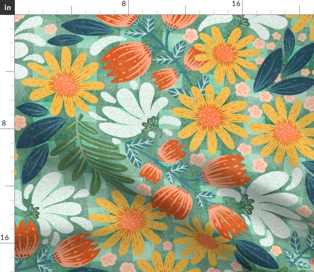 gingham flowers - big scale