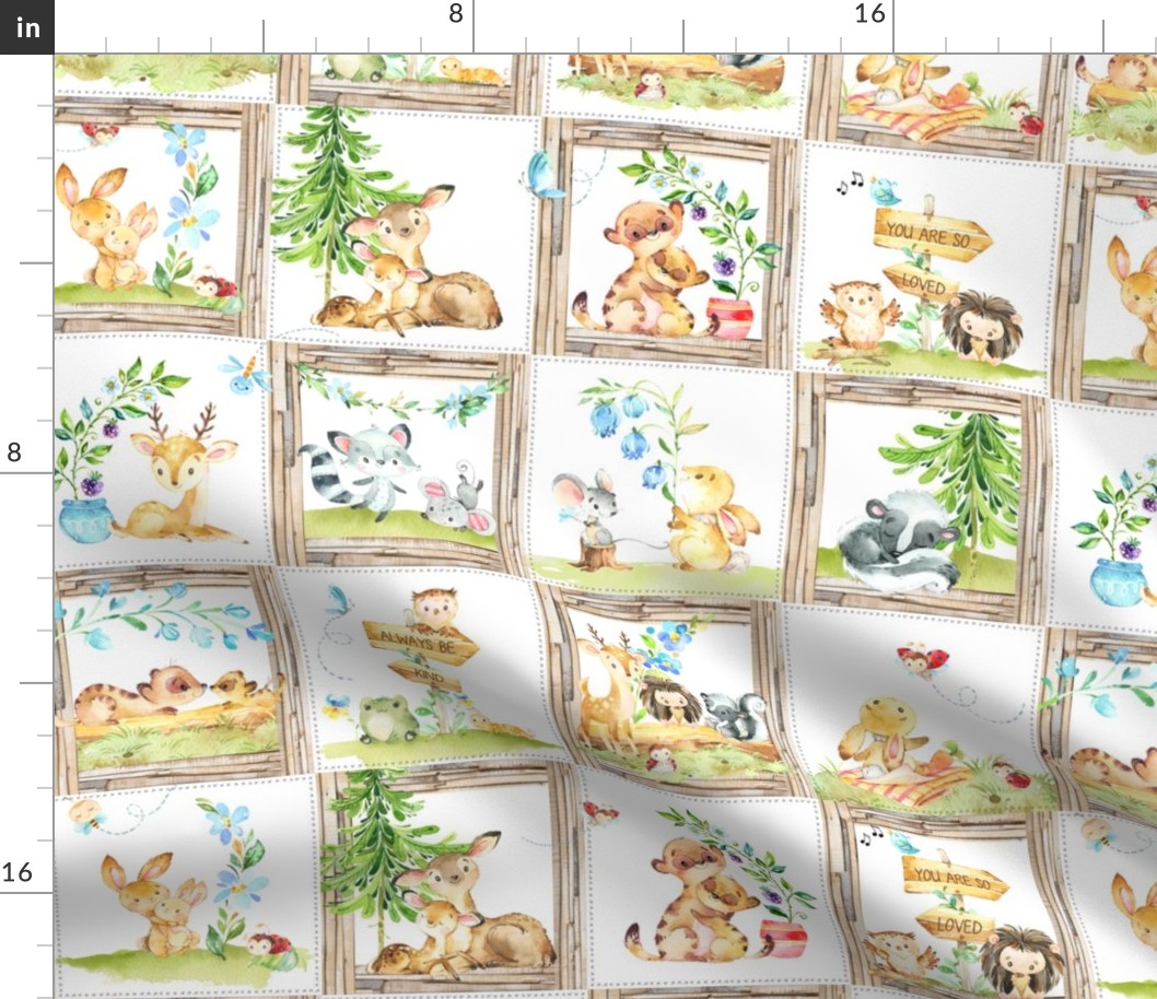 4 1/2" Secret Forest Animals Quilt – Neutral Brown Patchwork Blanket, GL-WHT2