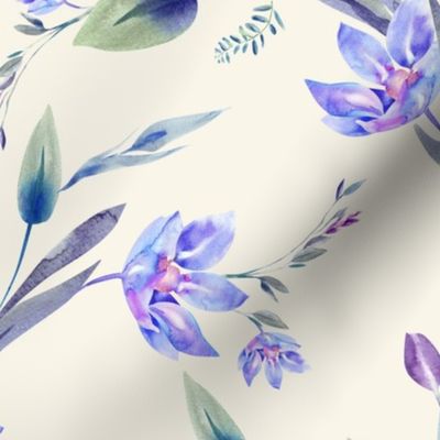 Watercolor blue lilies