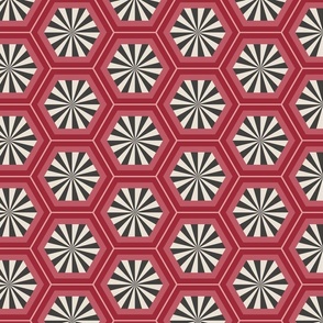 Hexagons - geometric - red / black and white