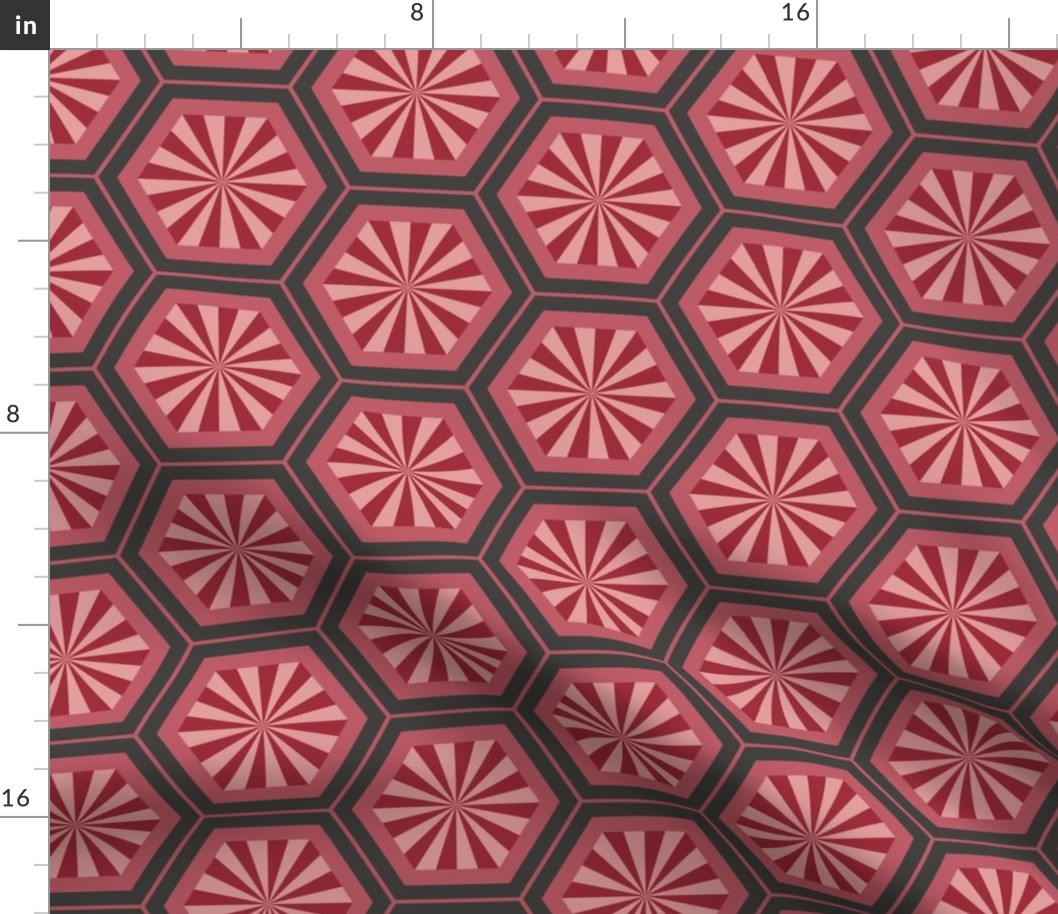 Hexagons - geometric - red