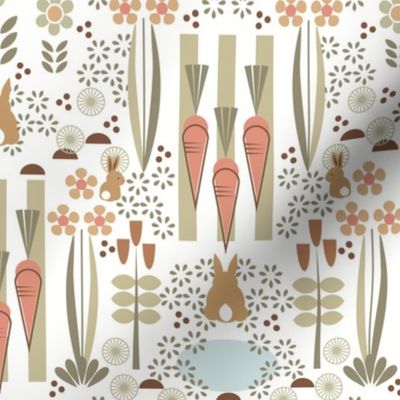 Bunny Garden Party / Scandi / Folk Art / Easter / Coral Sage / Medium