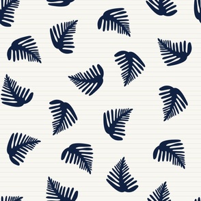 Large // Tropical Jungle Palm Leaves and Lines - Blue & Cream