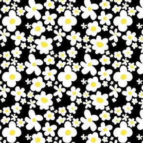 Groovy Abstract Floral - Black, White & Yellow