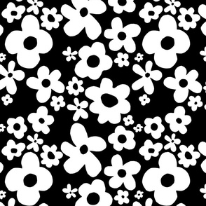 Groovy Abstract Floral - Mary Quant White on Black