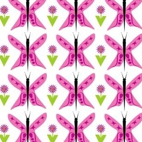 Pink butterflies / pink flowers / scandinavian floral / simple 