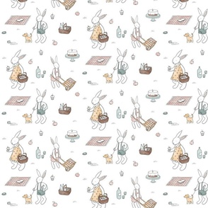 Picnic Bunnies | White Background 7x7in