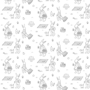 Picnic Bunnies | Black and White 7x7in