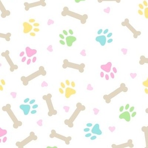 Dog Bones & Pastel Rainbow Paw Prints (Large Scale)