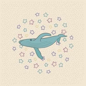 8-inch Quilt Block, Blue Whale Embroidery Template for Hoop
