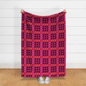 Big scale. Pink and orange frenchie houndstooth, dogstooth seamless pattern. Modern elegant french bulldog texture.