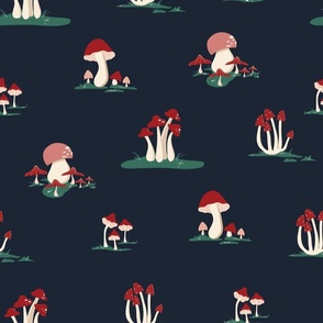 Mushrooms on dark navy background - medium scale