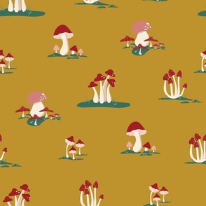 Mushrooms on mustard background - medium scale