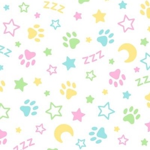 Sleepytime Pastel Paw Prints with Moon, Stars & zzzs