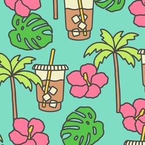 Tropical Iced Coffee on Teal (Large Scale) 
