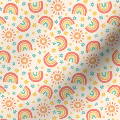 Rainbows, Sunshine & Flowers in Retro Colors (Small Scale)