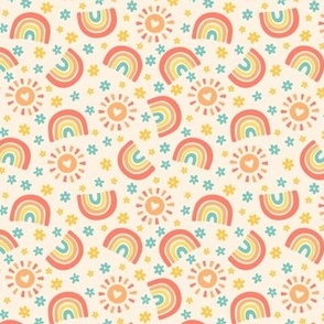 Rainbows, Sunshine & Flowers in Retro Colors (Small Scale)
