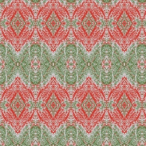 Damask, red and green