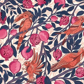 Birds and Pomegranates (Pink and Blue)