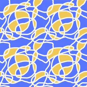 Golden swirls on blue