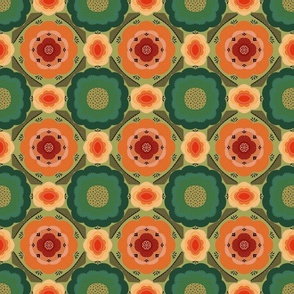 Green and orange retro flower circles 