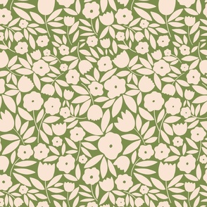 Green and white graphic floral