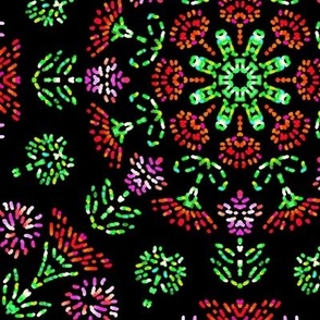 Bohemian Spring Garden Embroidered Kaleidoscope in Red and Green