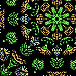 Bohemian Spring Garden Embroidered Kaleidoscope in Yellow Blue and Green