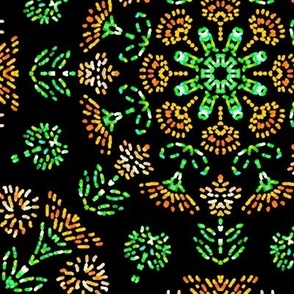 Bohemian Spring Garden Embroidered Kaleidoscope in Orange and Green