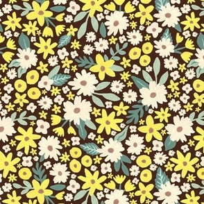 Cream and Yellow Daisies on Brown | Small | Hand-Painted Floral Daisies