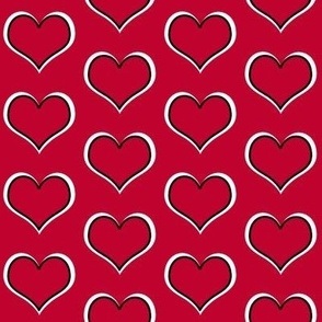 Hearts  red, white, black outline 1.75 inch