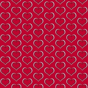Hearts  red, white, black outline 1 inch
