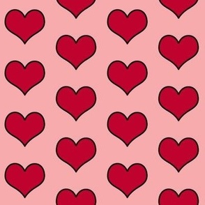 Hearts  red, pink black outline 1.75 inch