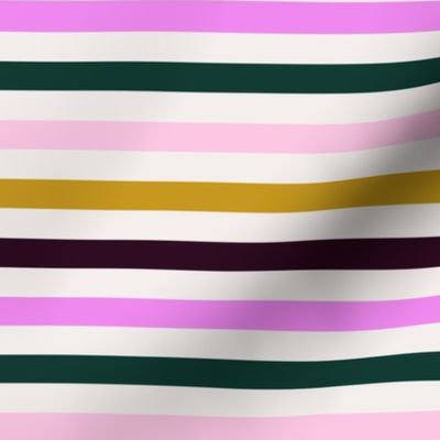 Breton stripes green, pink, mustard, plum