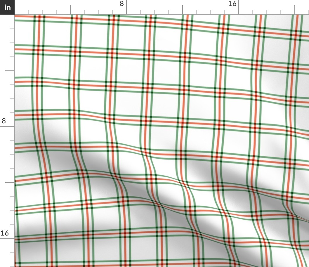 The Simple minimalist series - delicate Christmas tartan plaid design scandinavian checker print christmas seasonal holiday palette seasonal vintage red pine green on white 