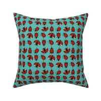 Small scale // Geometric ladybugs // mint background red and orange ladybird beetles insects