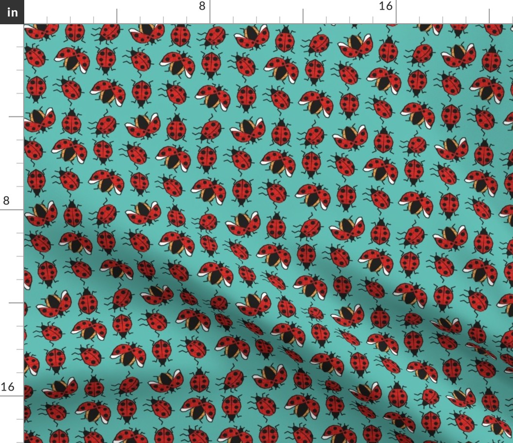 Small scale // Geometric ladybugs // mint background red and orange ladybird beetles insects