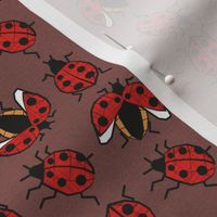 Small scale // Geometric ladybugs // textured brown background red and orange ladybird beetles insects