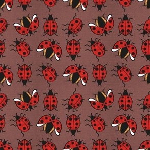 Small scale // Geometric ladybugs // textured brown background red and orange ladybird beetles insects