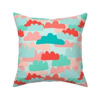 Comforting Cumulus Clouds - Teal & Peach