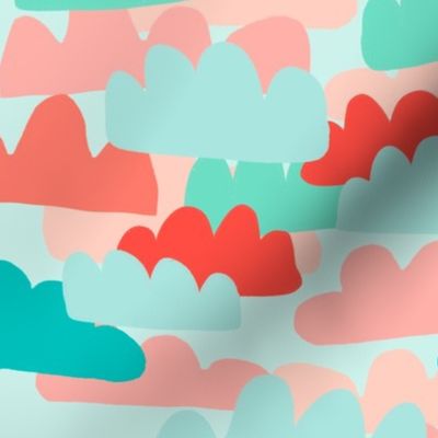 Comforting Cumulus Clouds - Teal & Peach